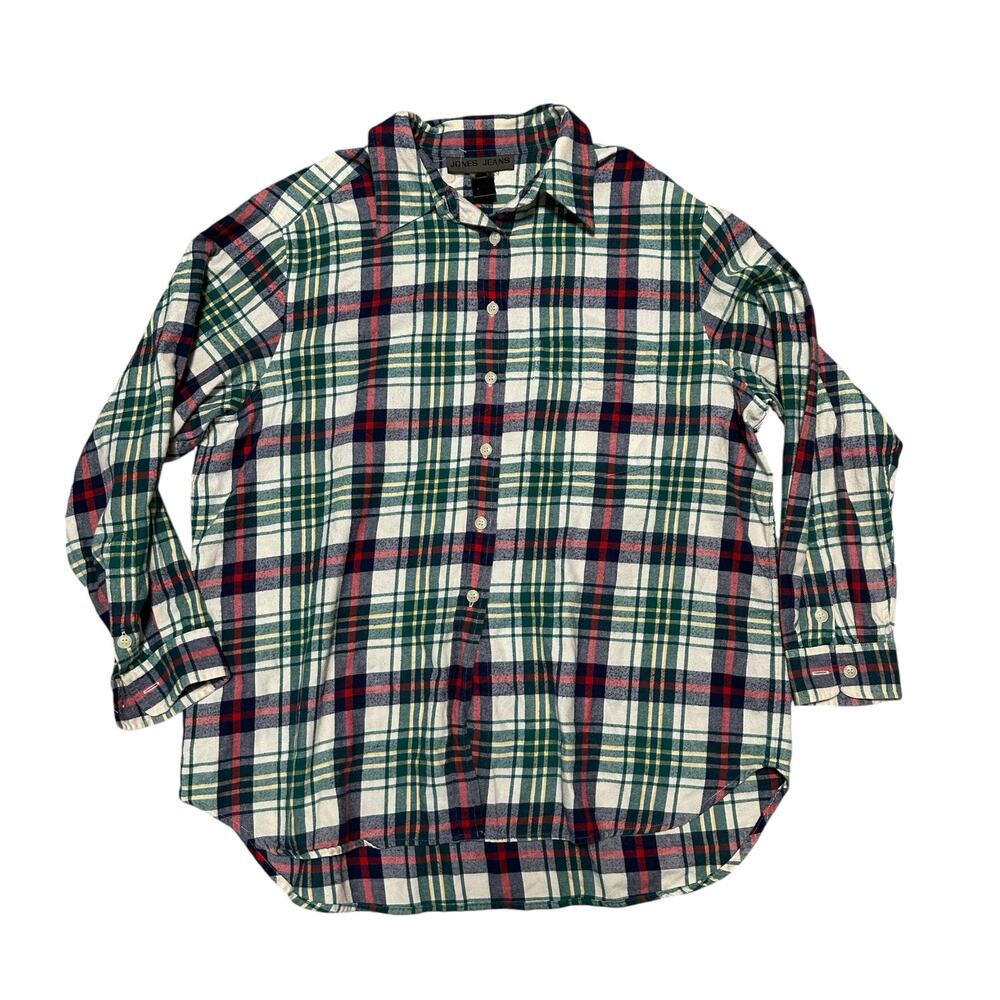 Jones Jeans Men's Plaid Flannel Green Blue Button Down Collared Shirt 2XL